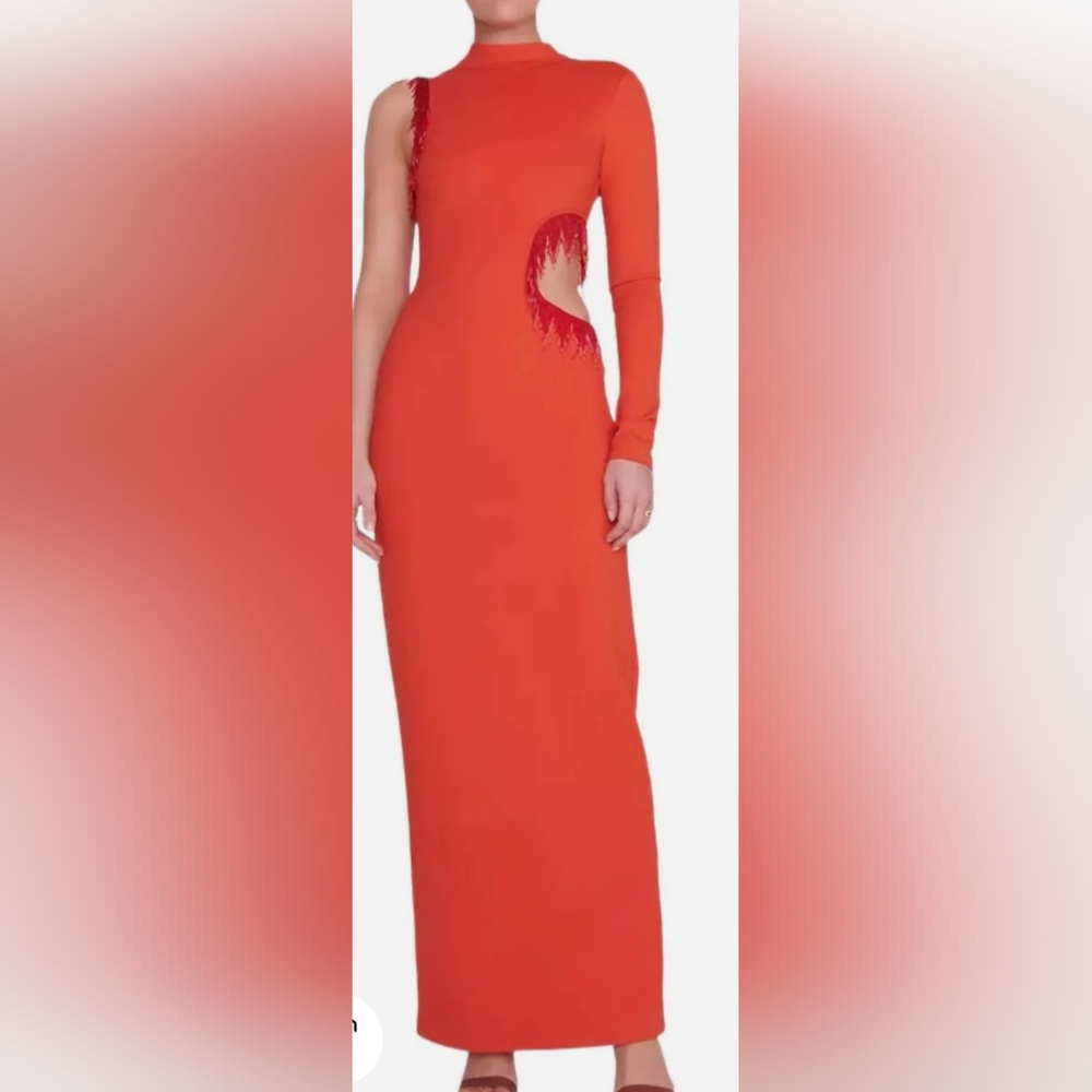 STAUD Linz Shop  kirsten one-sleeve maxi dress in fire red Size S